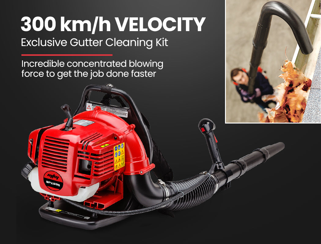 30cc Backpack Petrol Leaf Blower with Gutter Kit & 290cm Reach