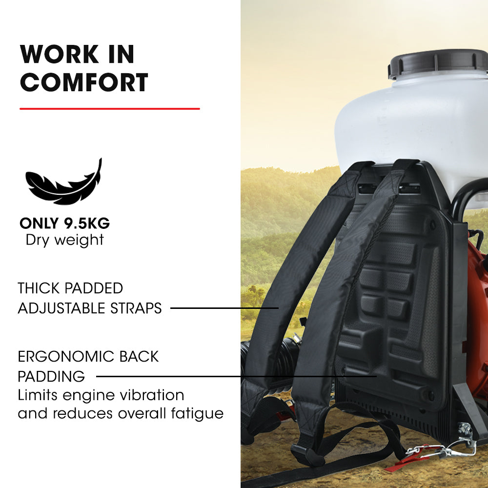 2-Stroke Backpack Sprayer and Blower with 11m Reach and 14L Tank Capacity