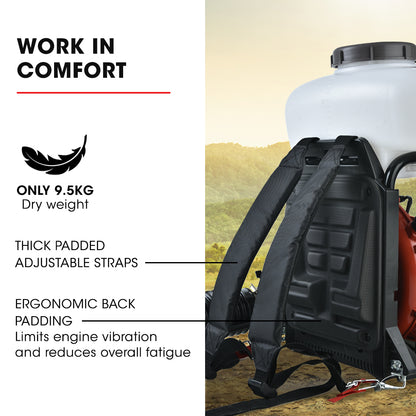 2-Stroke Backpack Sprayer and Blower with 11m Reach and 14L Tank Capacity