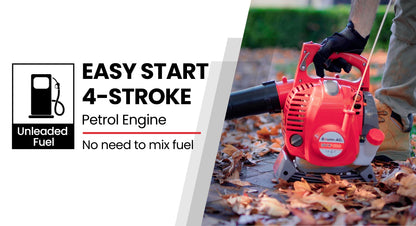 Petrol Leaf Blower Vacuum 4-Stroke, 25cc Engine, 0.63m³/s Airflow, Lightweight