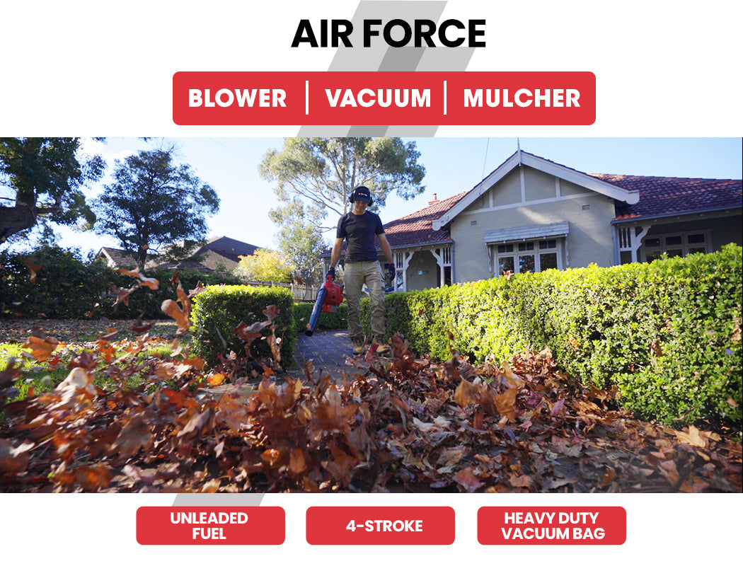 Petrol Leaf Blower Vacuum 4-Stroke, 25cc Engine, 0.63m³/s Airflow, Lightweight