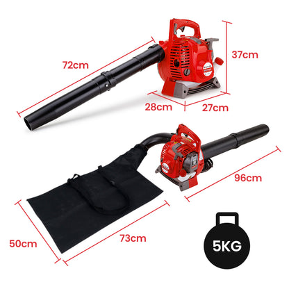 Petrol Leaf Blower Vacuum 4-Stroke, 25cc Engine, 0.63m³/s Airflow, Lightweight