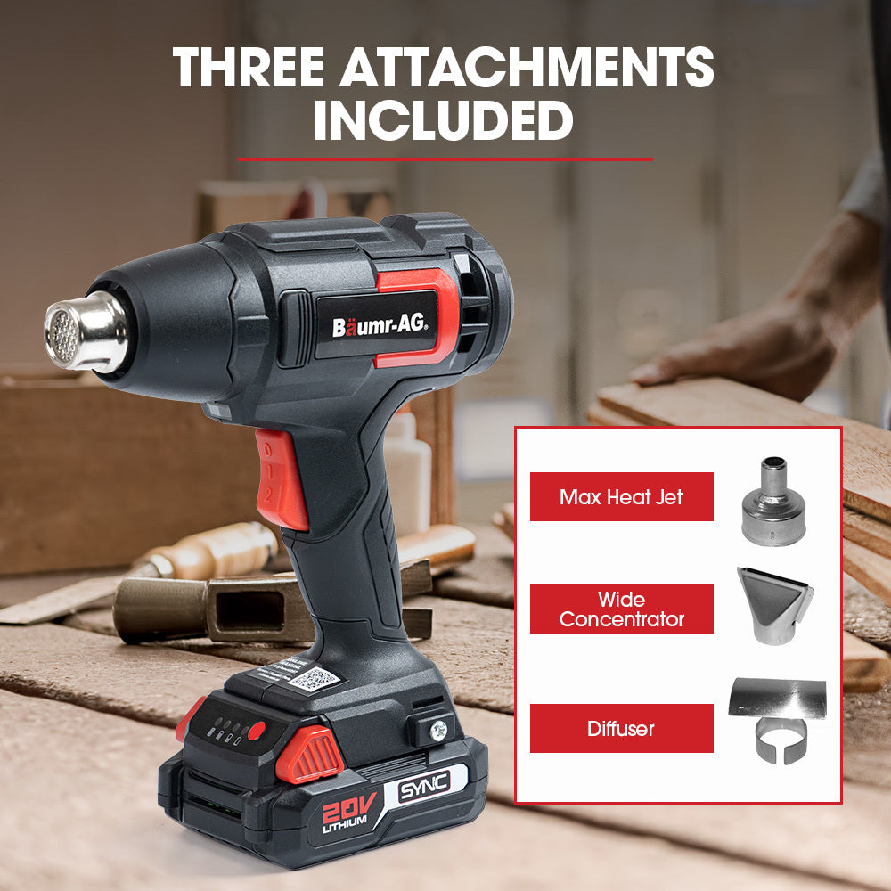 Cordless 20V Heat Gun with LED Light, Battery & Fast Charger Kit, 550°C