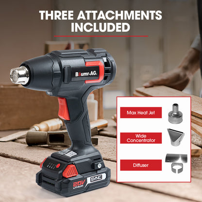 Cordless 20V Heat Gun with LED Light, Battery & Fast Charger Kit, 550°C