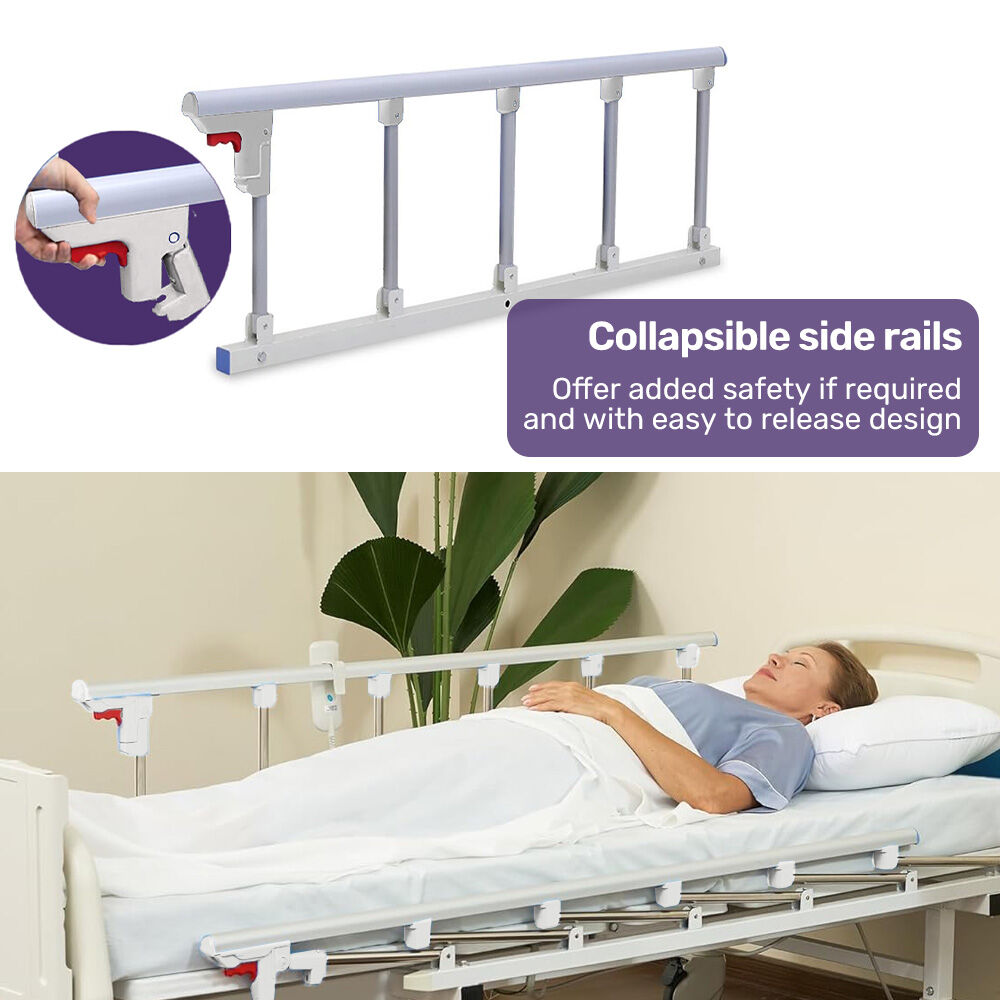 Manual Medical Bed with Mattress, Adjustable Incline, IV Pole, and Overbed Table