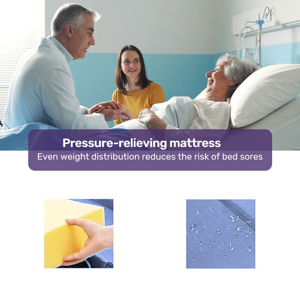Adjustable Medical Bed with Lateral Tilt, Commode, and Over-Bed Table