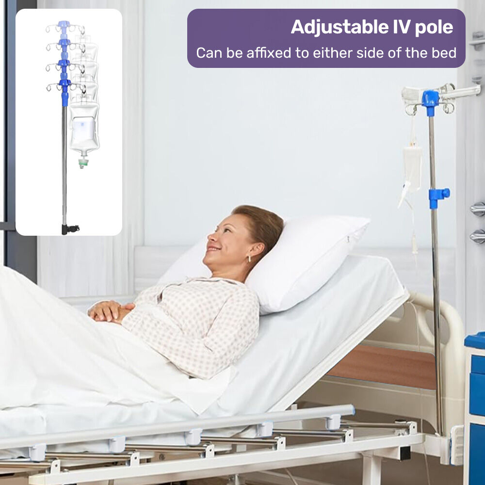 Adjustable Medical Bed with Lateral Tilt, Commode, and Over-Bed Table