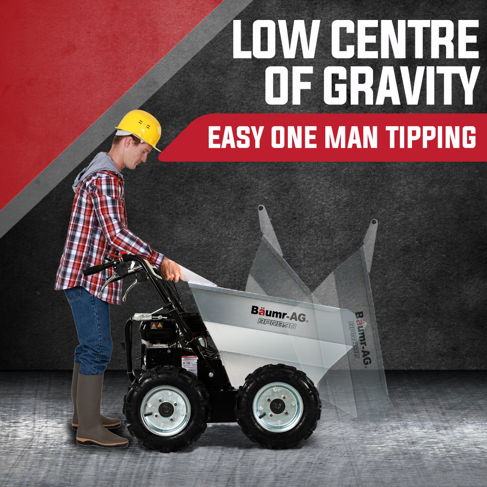 Petrol-Powered Mini Dumper with 300kg Capacity and Galvanised Bucket, 0.73m Wide