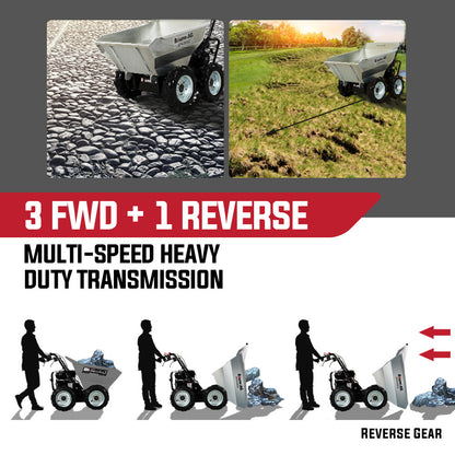 Petrol-Powered Mini Dumper with 300kg Capacity and Galvanised Bucket, 0.73m Wide
