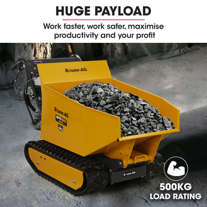 Motorised Tracked Wheelbarrow with 0.5 Ton Capacity and 0.73m Width, 230L Bucket