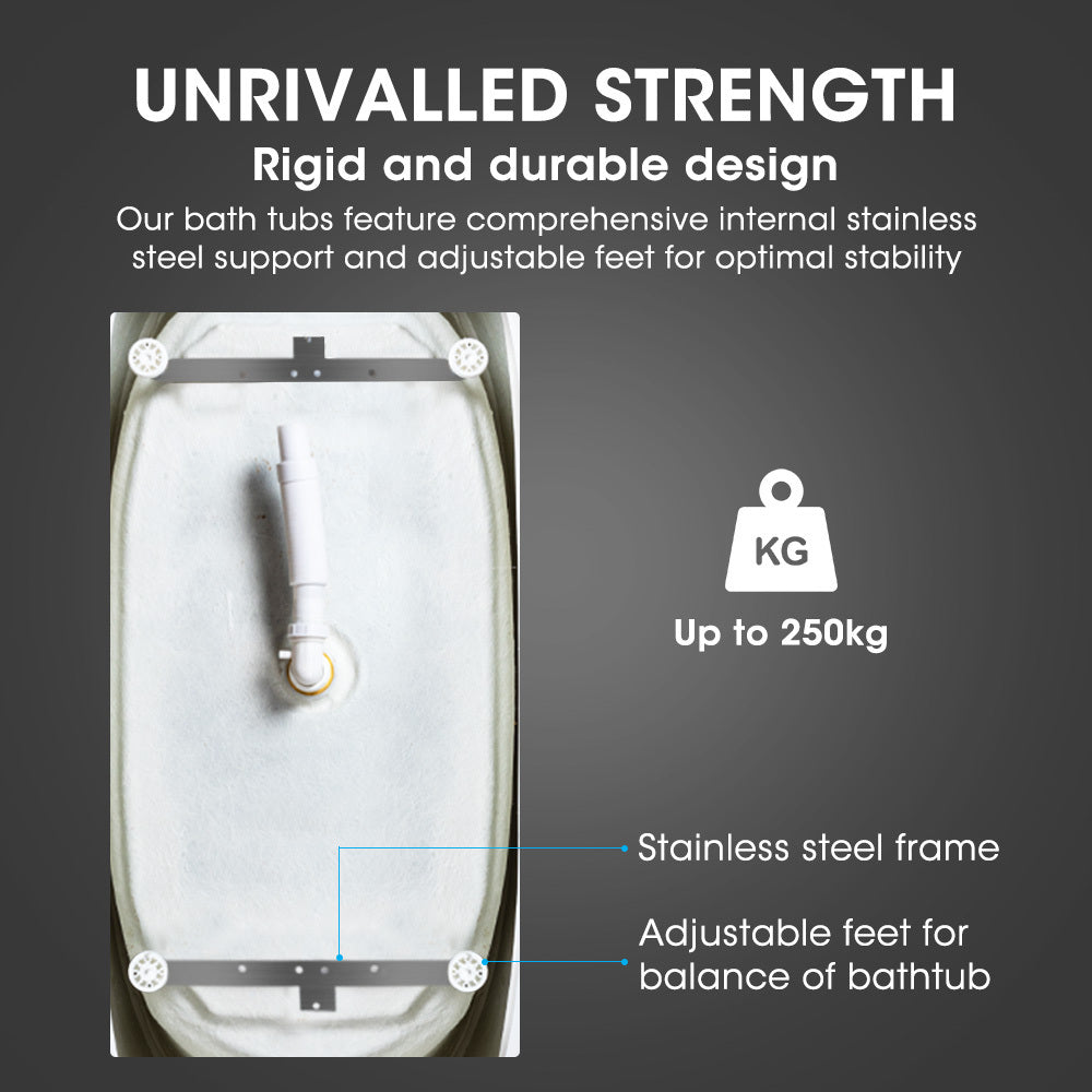 Freestanding Gloss Acrylic Bathtub 1.75m x 0.8m Round with Thermal Insulation