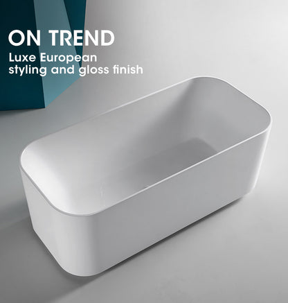 Freestanding Gloss Acrylic Bathtub 1.75m x 0.8m Round with Thermal Insulation