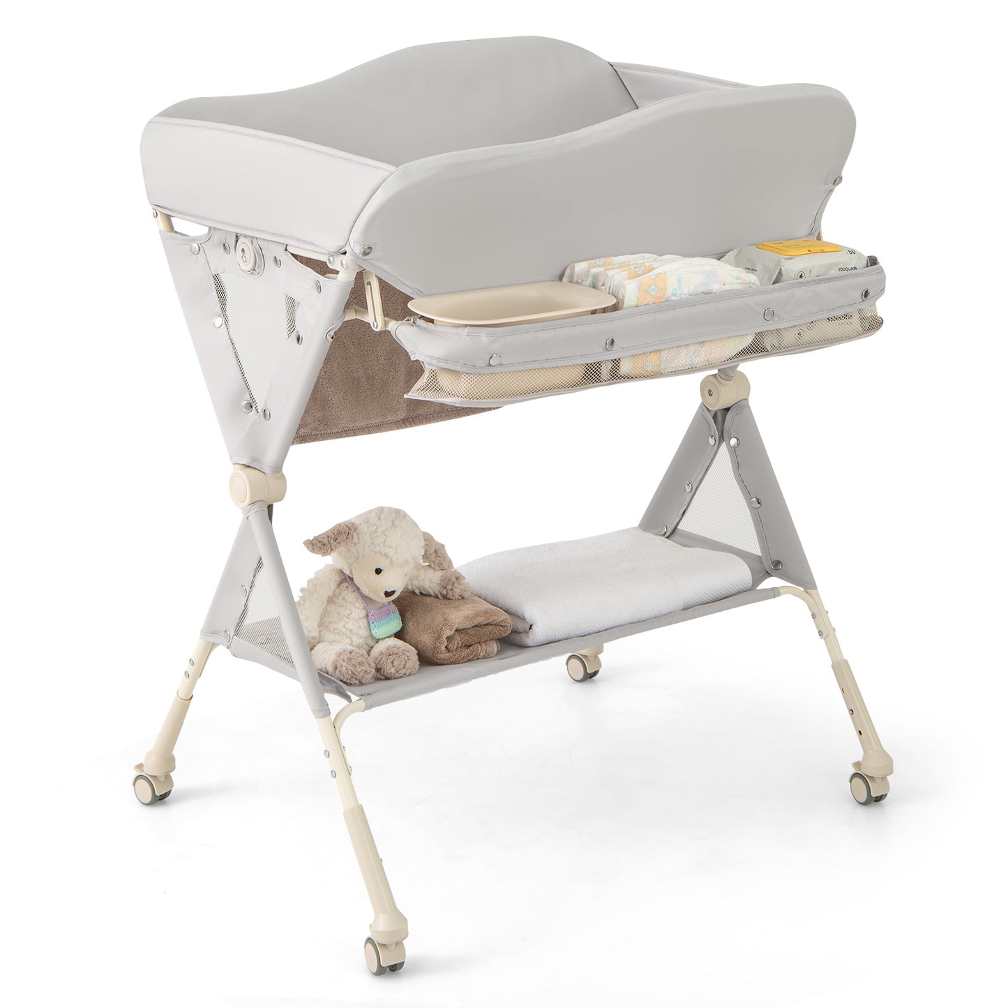 Baby Changing Table Foldable Diaper Changing Station Portable Newborn Nursery Organizer-Grey