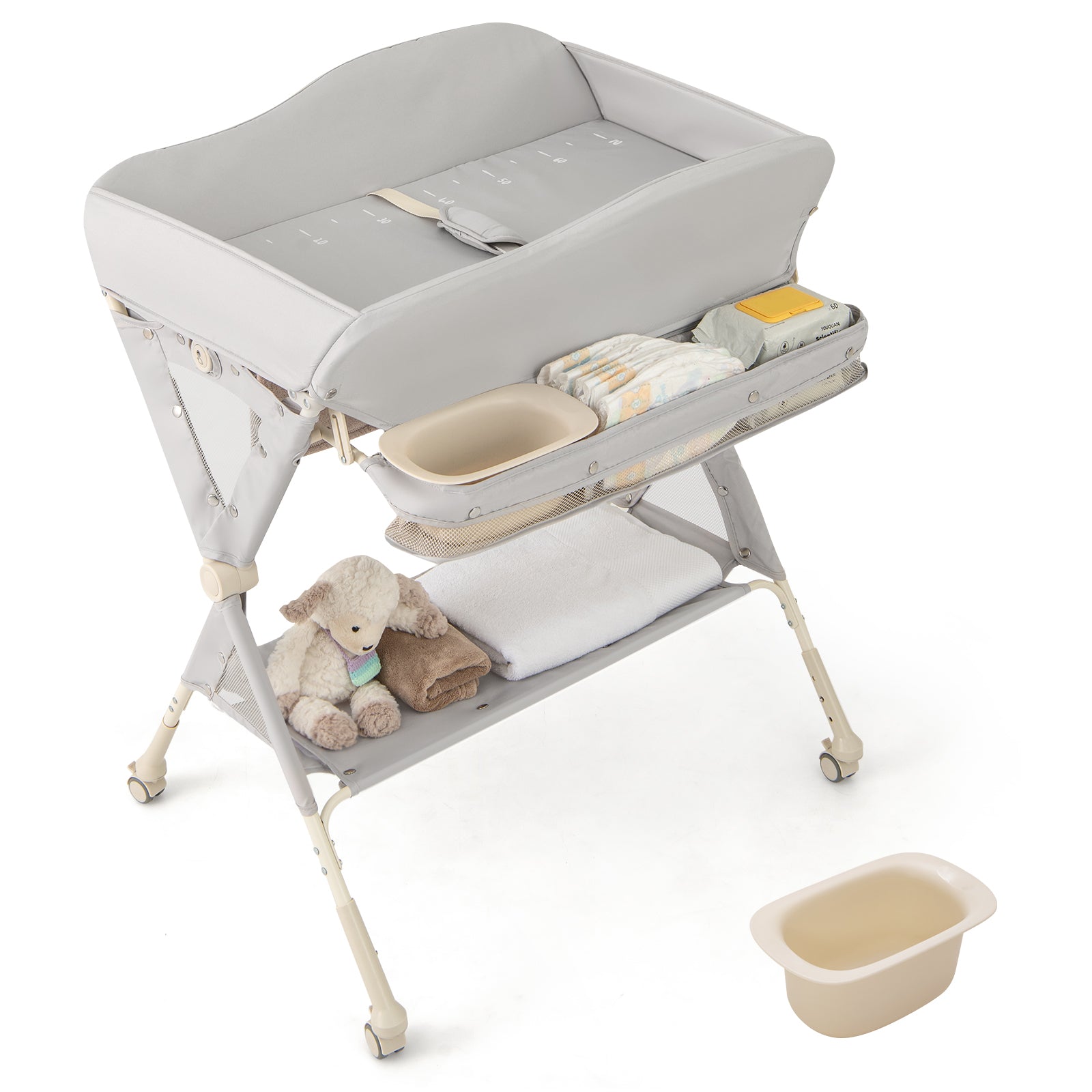 Baby Changing Table Foldable Diaper Changing Station Portable Newborn Nursery Organizer-Grey