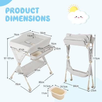 Baby Changing Table Foldable Diaper Changing Station Portable Newborn Nursery Organizer-Grey