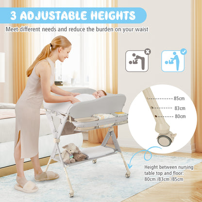Baby Changing Table Foldable Diaper Changing Station Portable Newborn Nursery Organizer-Grey