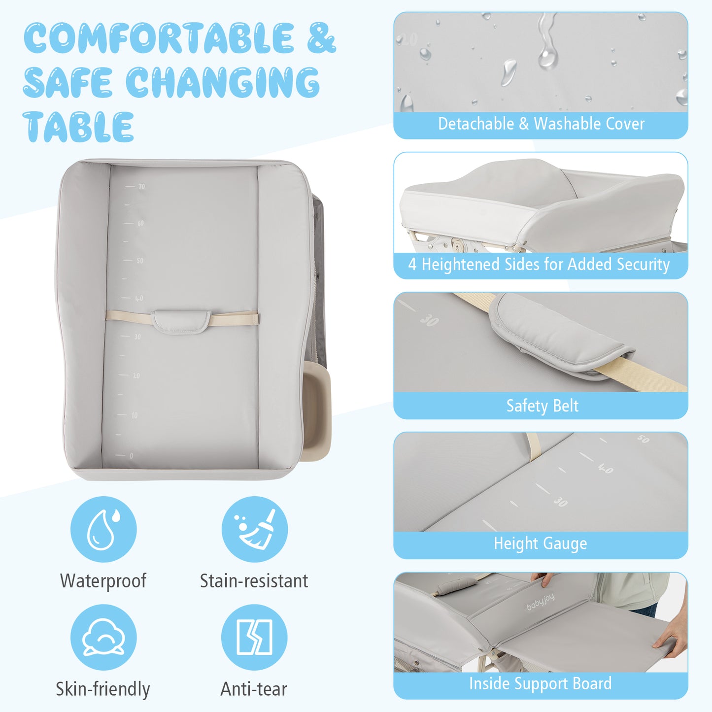 Baby Changing Table Foldable Diaper Changing Station Portable Newborn Nursery Organizer-Grey
