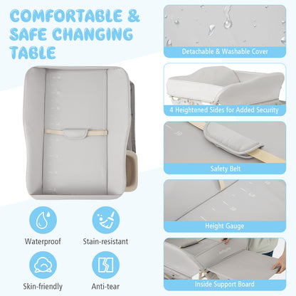 Baby Changing Table Foldable Diaper Changing Station Portable Newborn Nursery Organizer-Grey