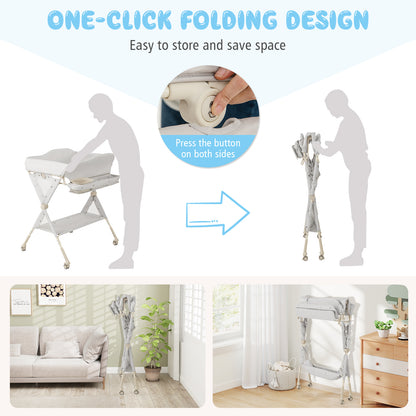 Baby Changing Table Foldable Diaper Changing Station Portable Newborn Nursery Organizer-Grey