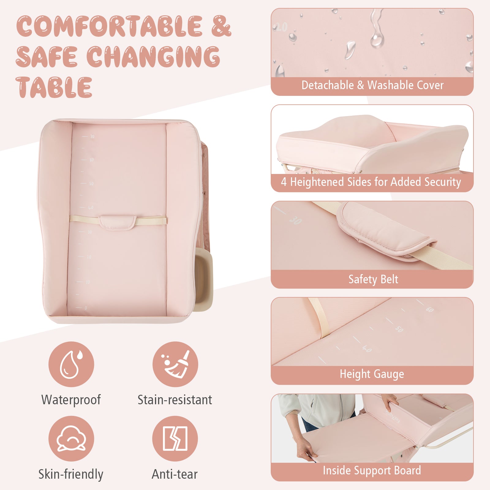 Baby Changing Table Foldable Diaper Changing Station Portable Newborn Nursery Organizer-Pink