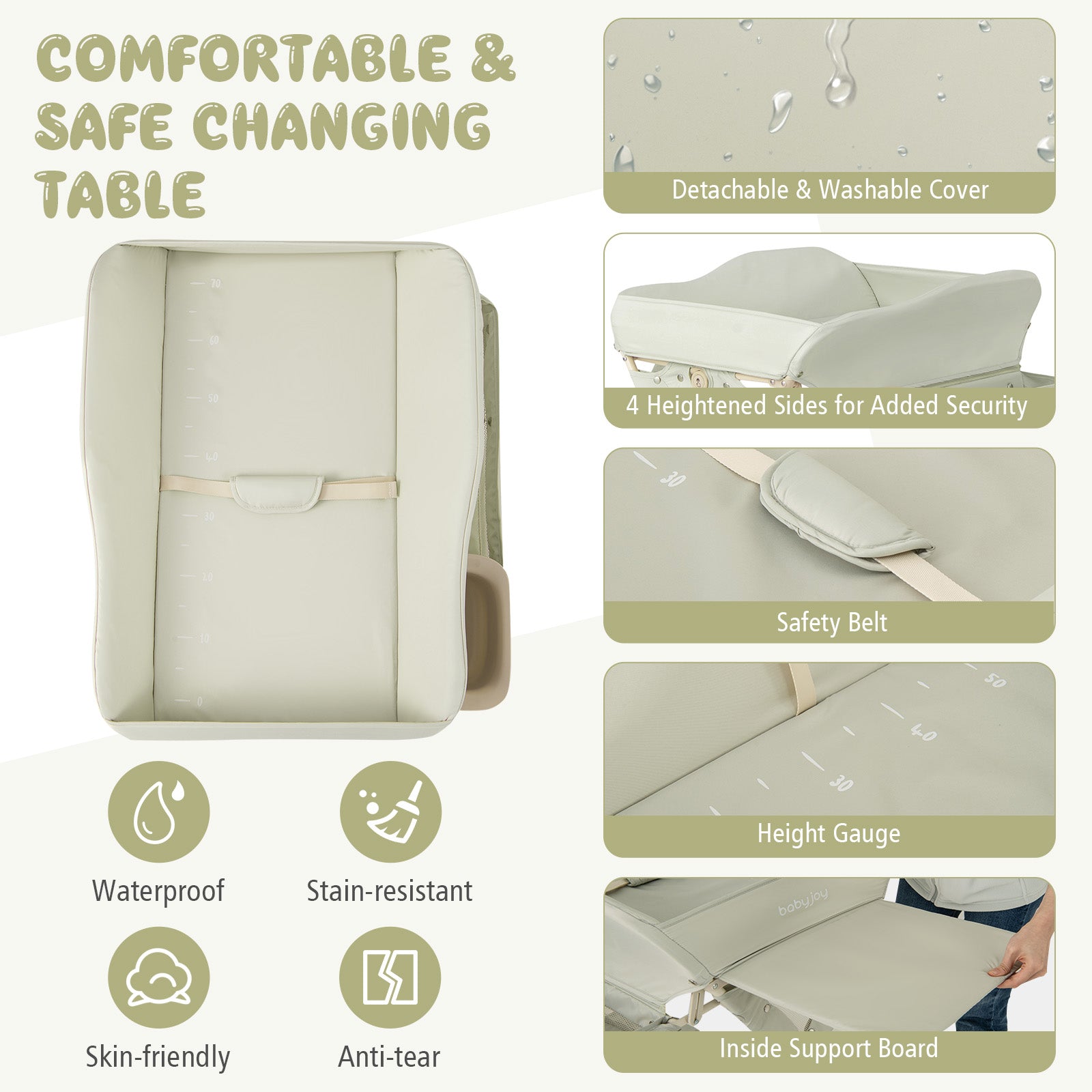 Baby Changing Table Foldable Diaper Changing Station Portable Newborn Nursery Organizer-Green