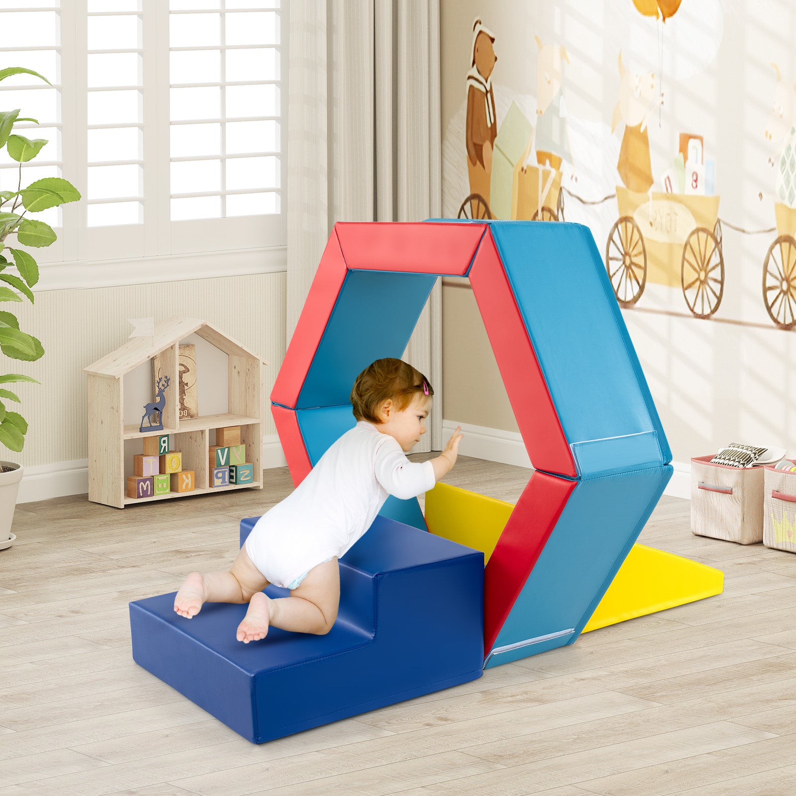 3-Piece Baby Foam Climbing Blocks with Ball Pit and 100 Colorful Ocean Balls-Multicolour