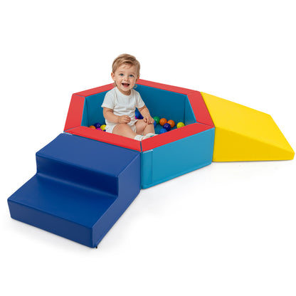3-Piece Baby Foam Climbing Blocks with Ball Pit and 100 Colorful Ocean Balls-Multicolour