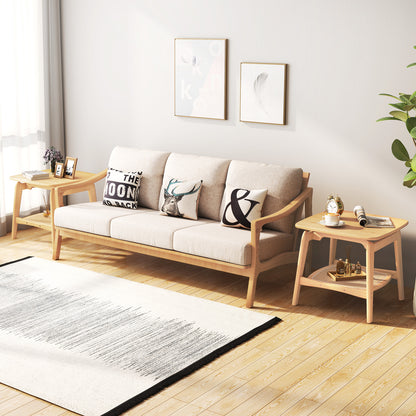 Bamboo Side Table with Faux Rattan Storage Shelf Boho End Table-Natural
