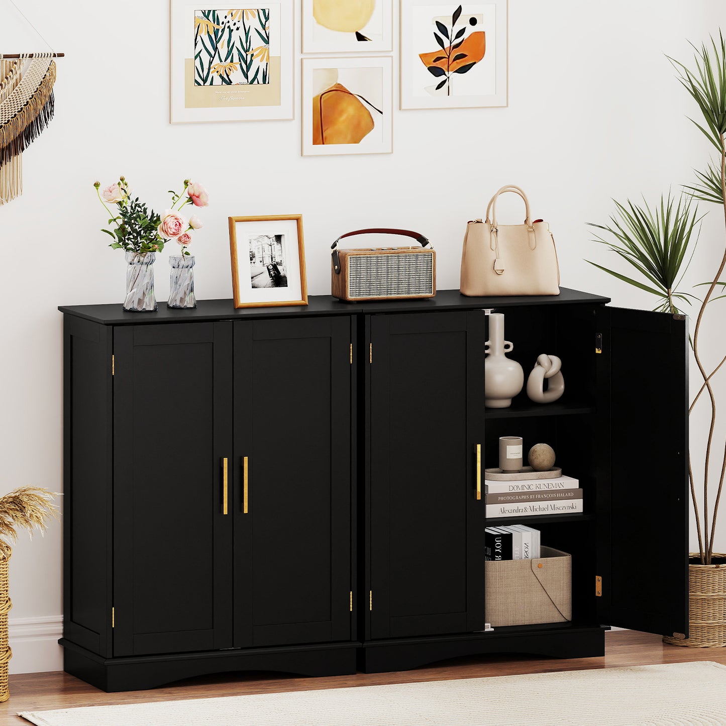 Bathroom Floor Storage Cabinet 80 cm Freestanding Cupboard Buffet Cabinet-Black