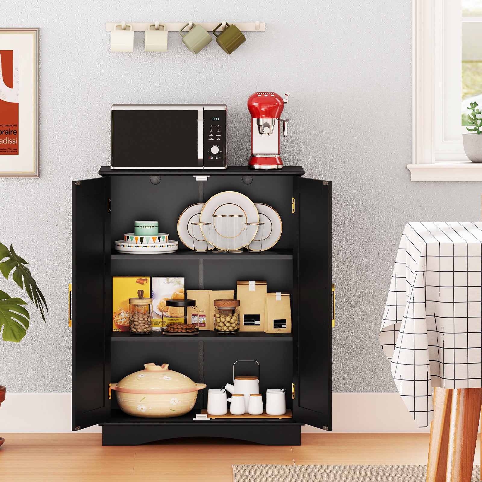 Bathroom Floor Storage Cabinet 80 cm Freestanding Cupboard Buffet Cabinet-Black