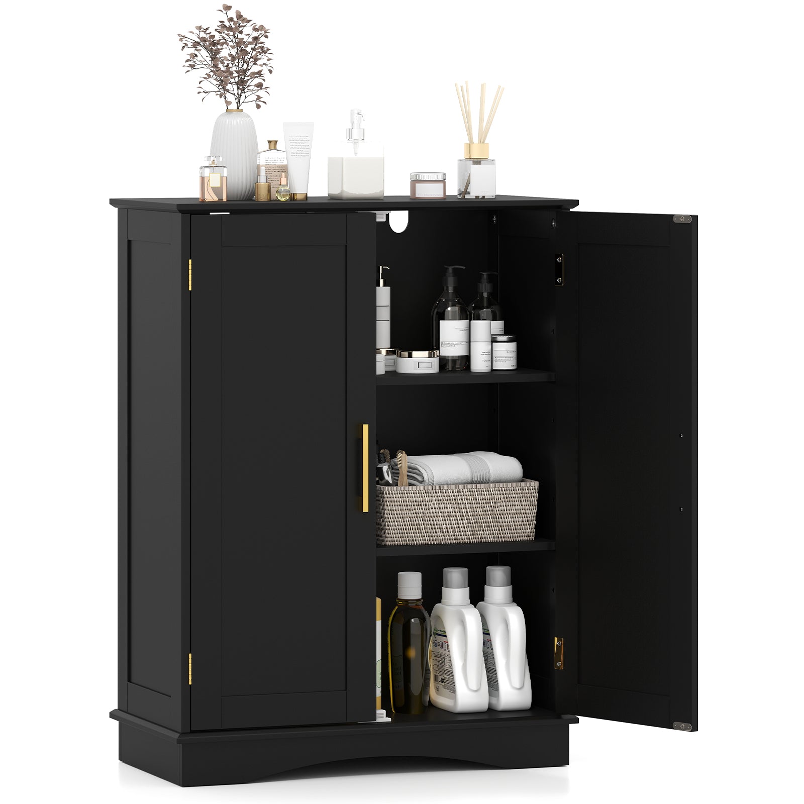 Bathroom Floor Storage Cabinet 80 cm Freestanding Cupboard Buffet Cabinet-Black