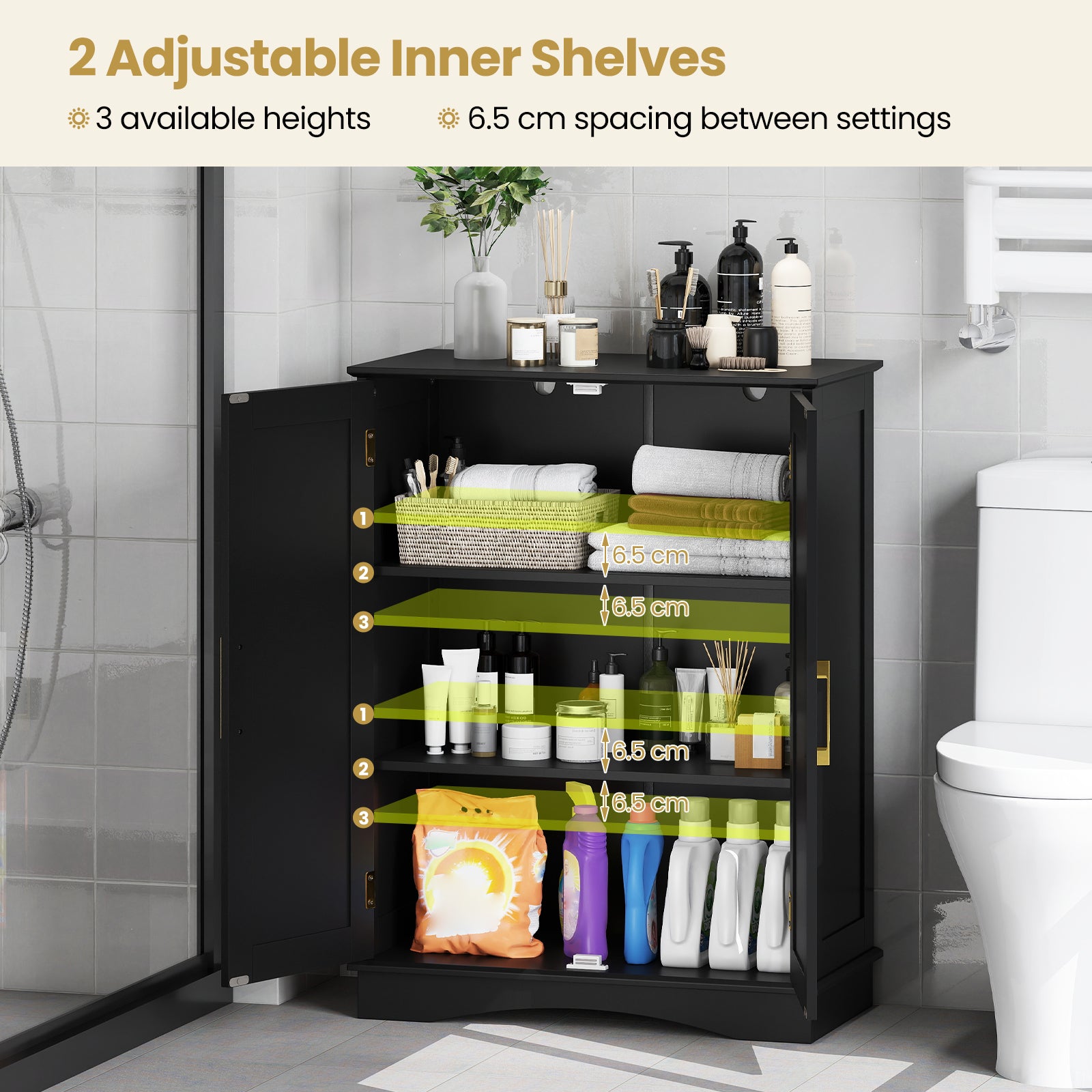 Bathroom Floor Storage Cabinet 80 cm Freestanding Cupboard Buffet Cabinet-Black