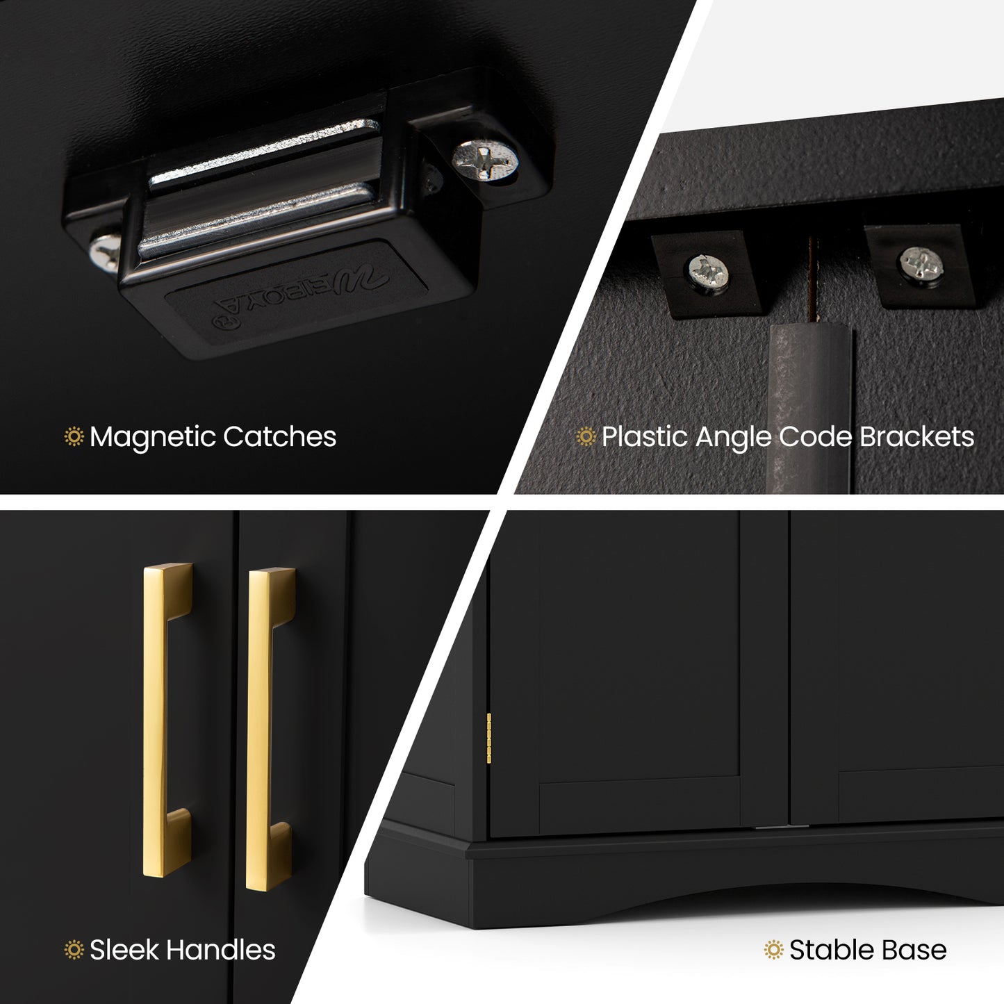 Bathroom Floor Storage Cabinet 80 cm Freestanding Cupboard Buffet Cabinet-Black