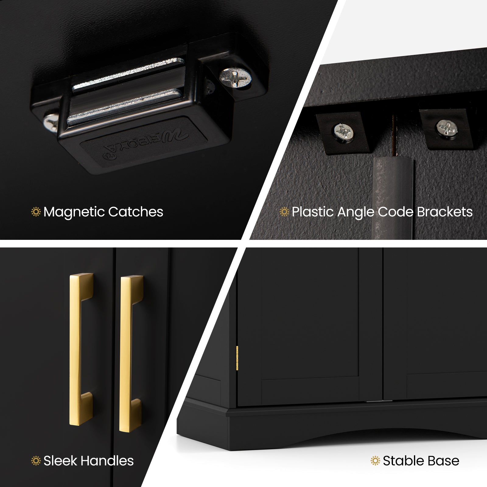 Bathroom Floor Storage Cabinet 80 cm Freestanding Cupboard Buffet Cabinet-Black