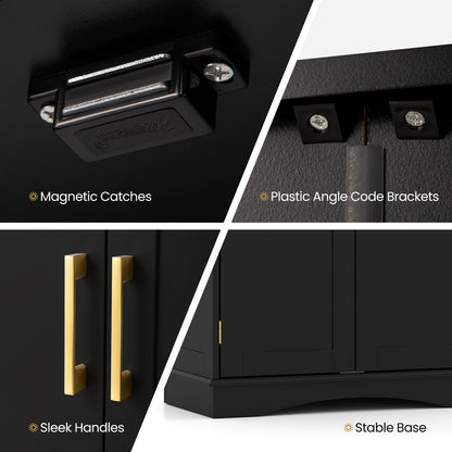 Bathroom Floor Storage Cabinet 80 cm Freestanding Cupboard Buffet Cabinet-Black