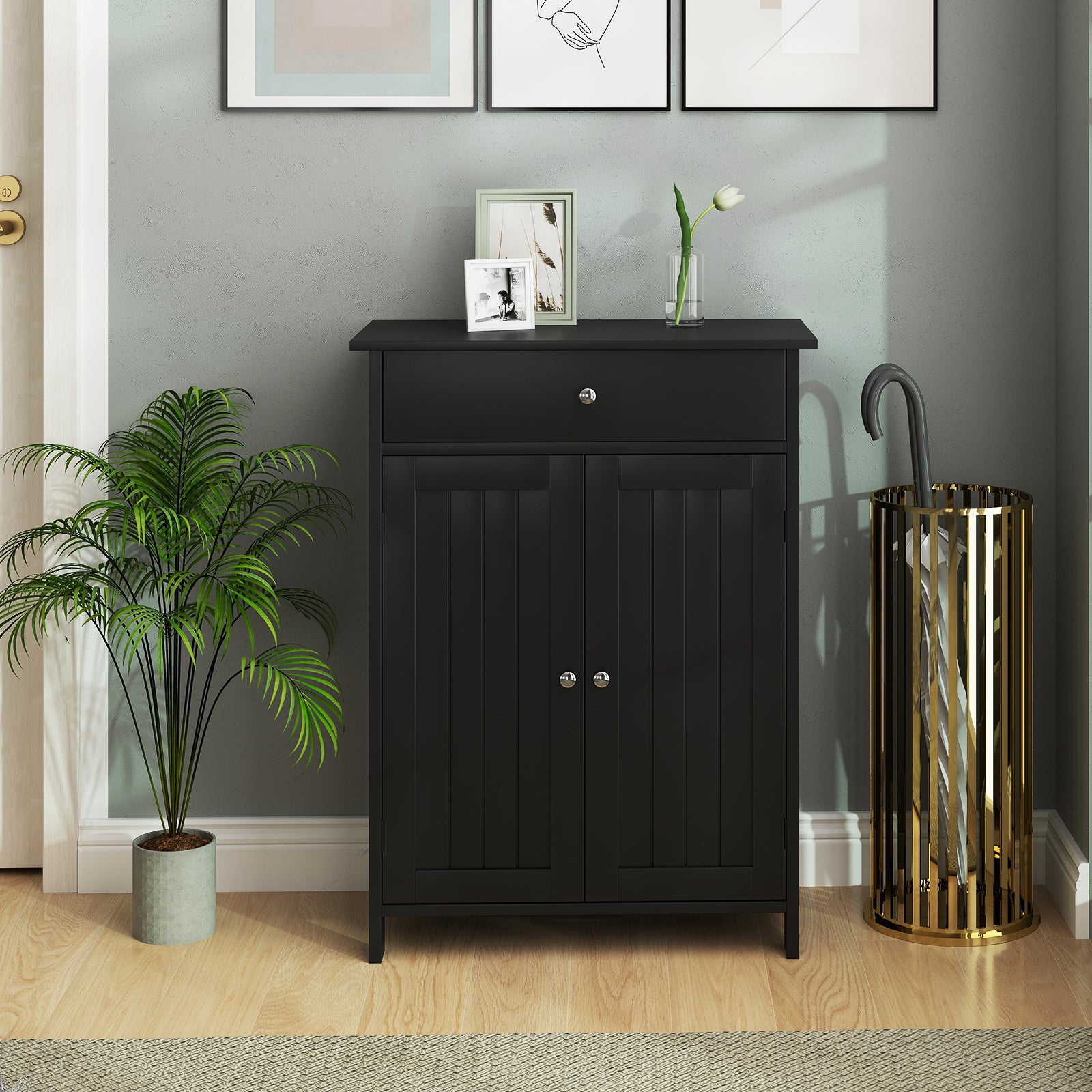 Bathroom Storage Cabinet with 3-Level Adjustable Shelf-Black