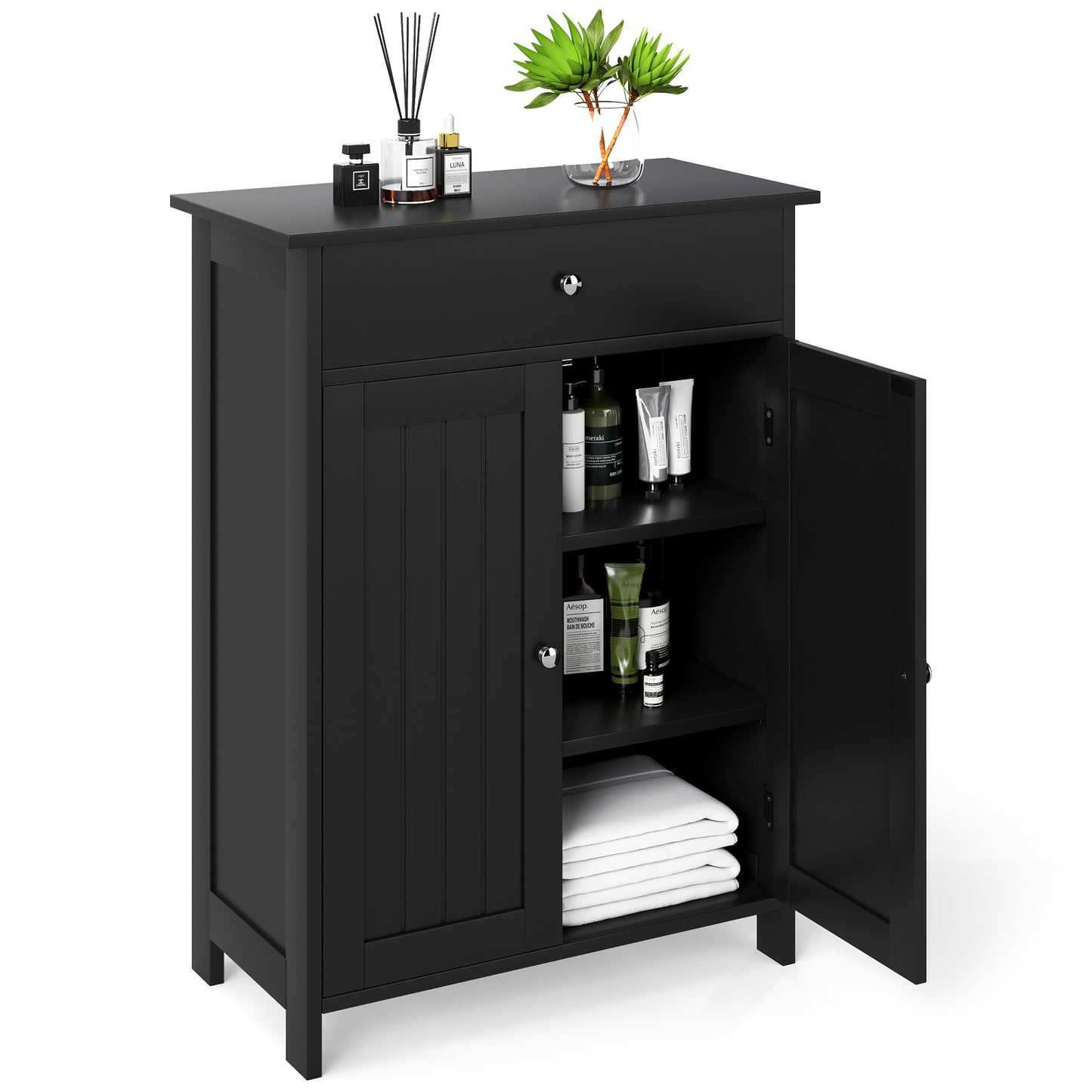 Bathroom Storage Cabinet with 3-Level Adjustable Shelf-Black
