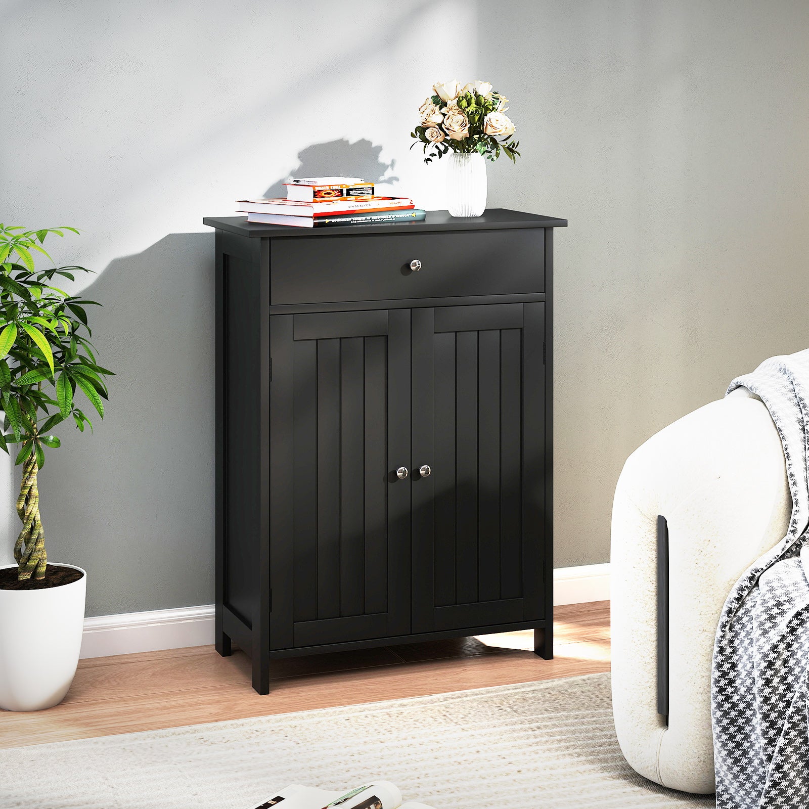 Bathroom Storage Cabinet with 3-Level Adjustable Shelf-Black