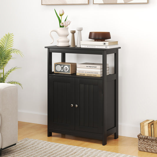 Bathroom Storage Cabinet with 2 Doors and 2 Open Shelves-Black