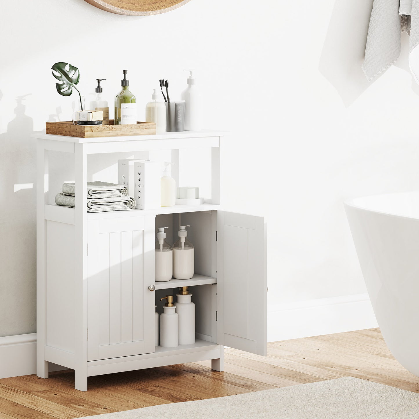 Bathroom Storage Cabinet with 2 Doors and 2 Open Shelves-White