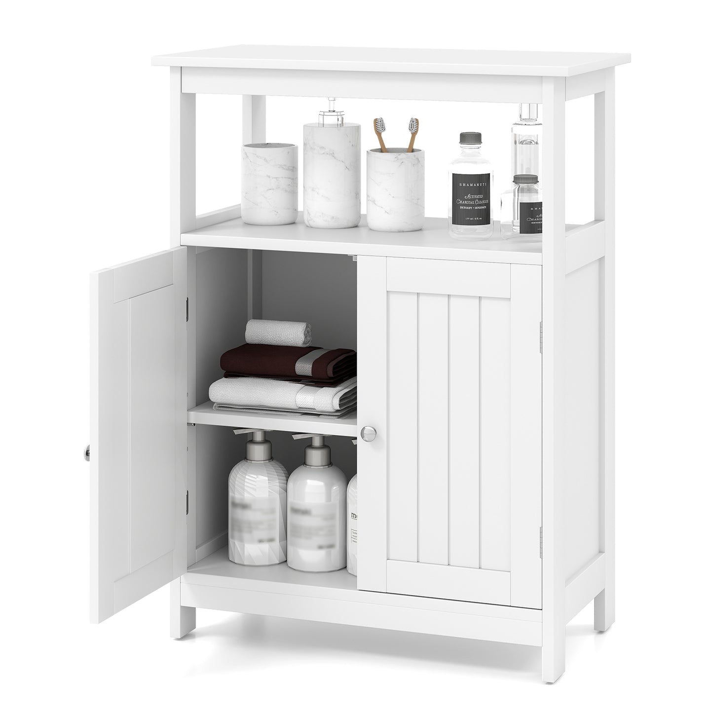 Bathroom Storage Cabinet with 2 Doors and 2 Open Shelves-White