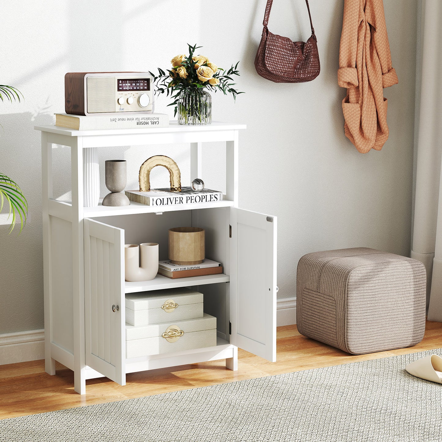 Bathroom Storage Cabinet with 2 Doors and 2 Open Shelves-White