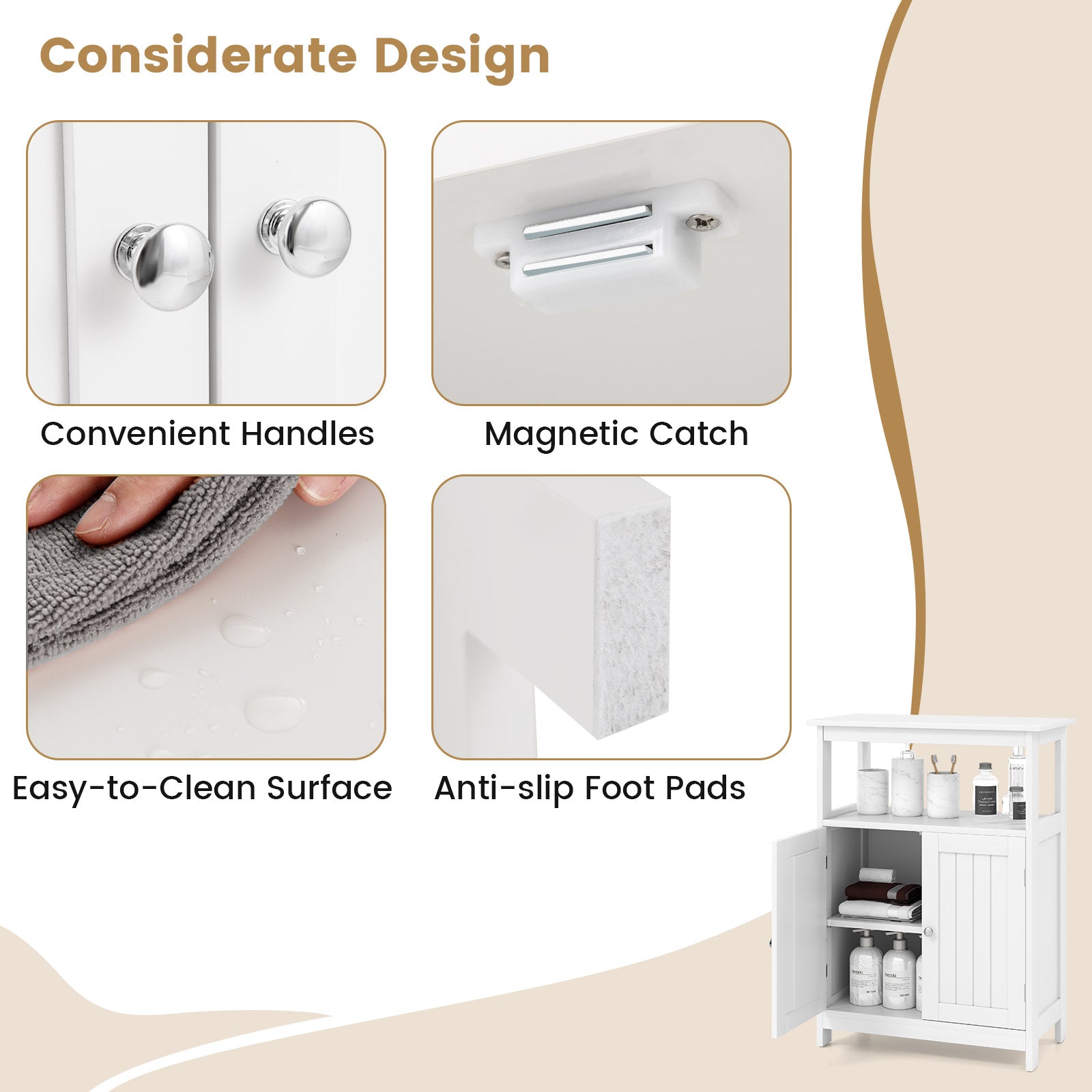 Bathroom Storage Cabinet with 2 Doors and 2 Open Shelves-White