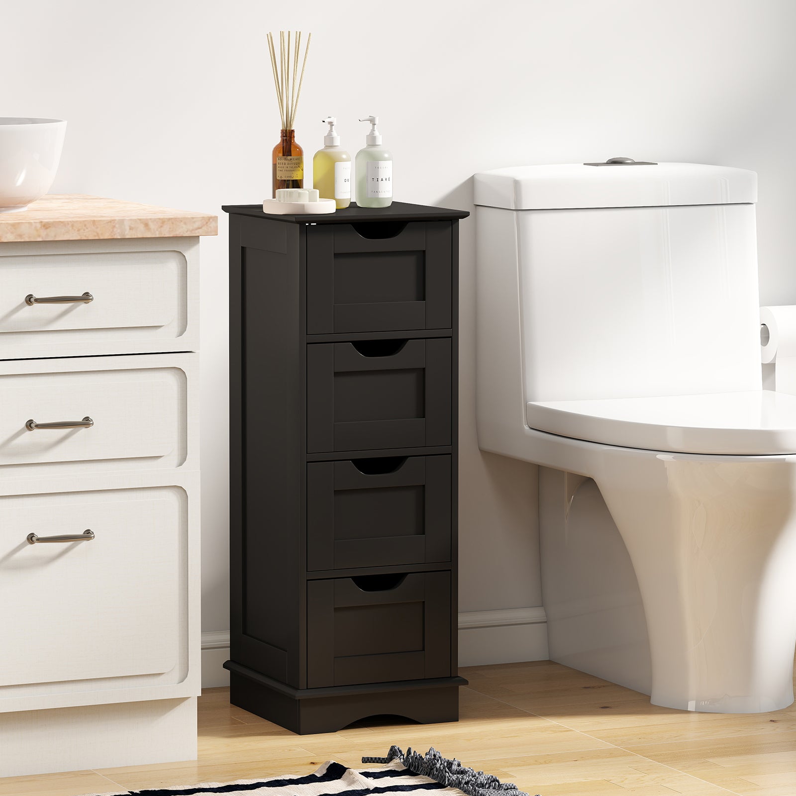 Bathroom Storage Cabinet with 4 Drawers for Hallway-Black