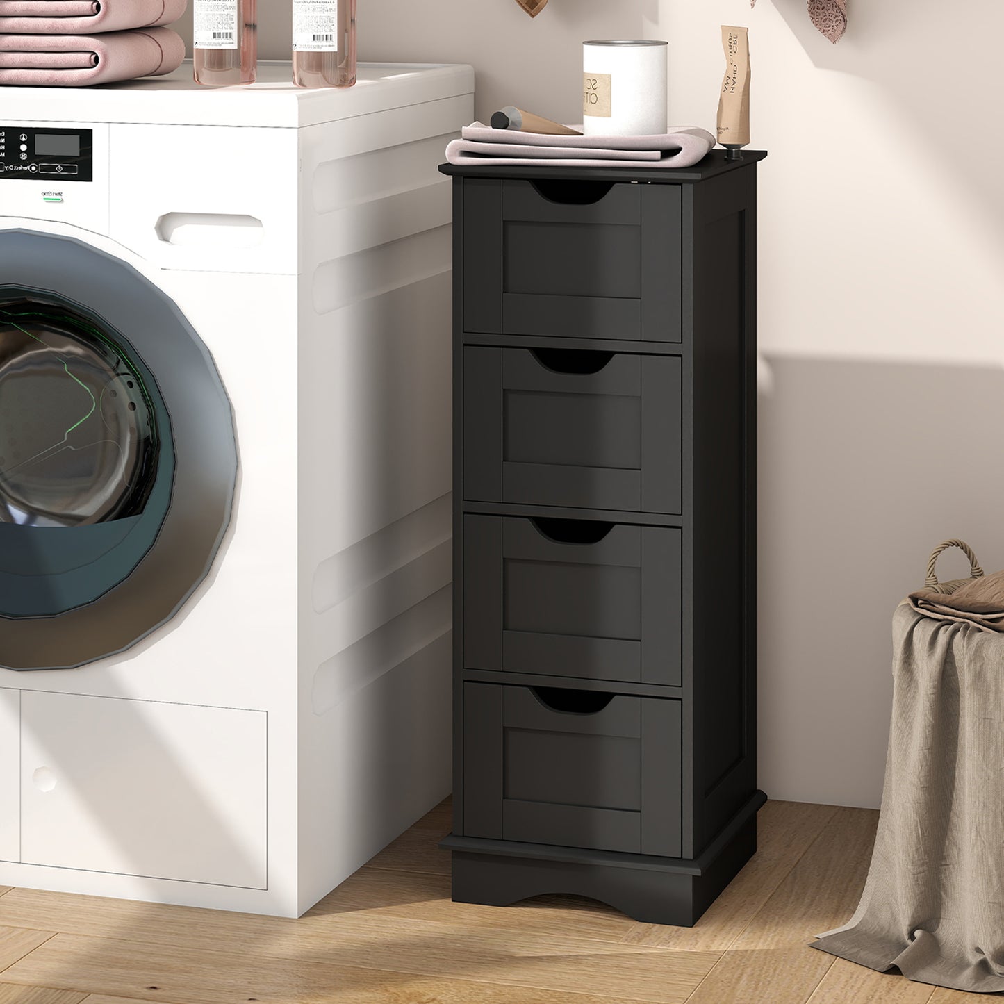 Bathroom Storage Cabinet with 4 Drawers for Hallway-Black