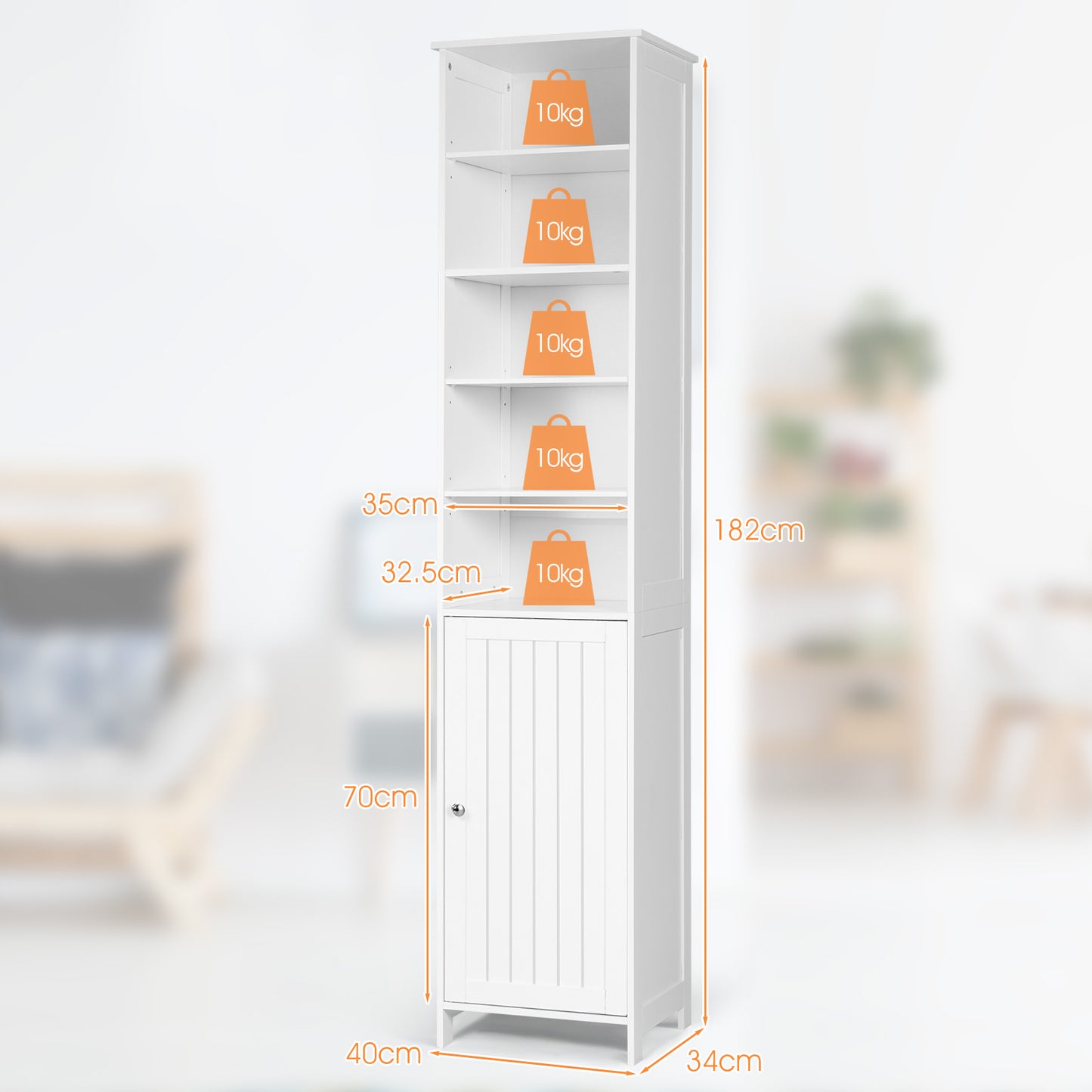 Bathroom Storage Cabinet with 5 Open Shelves for Home-White