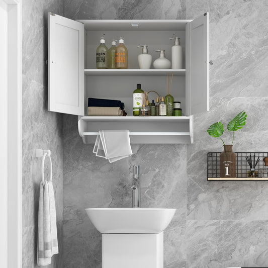 Bathroom Wall Cabinet with 2 Doors and Adjustable Shelf-White