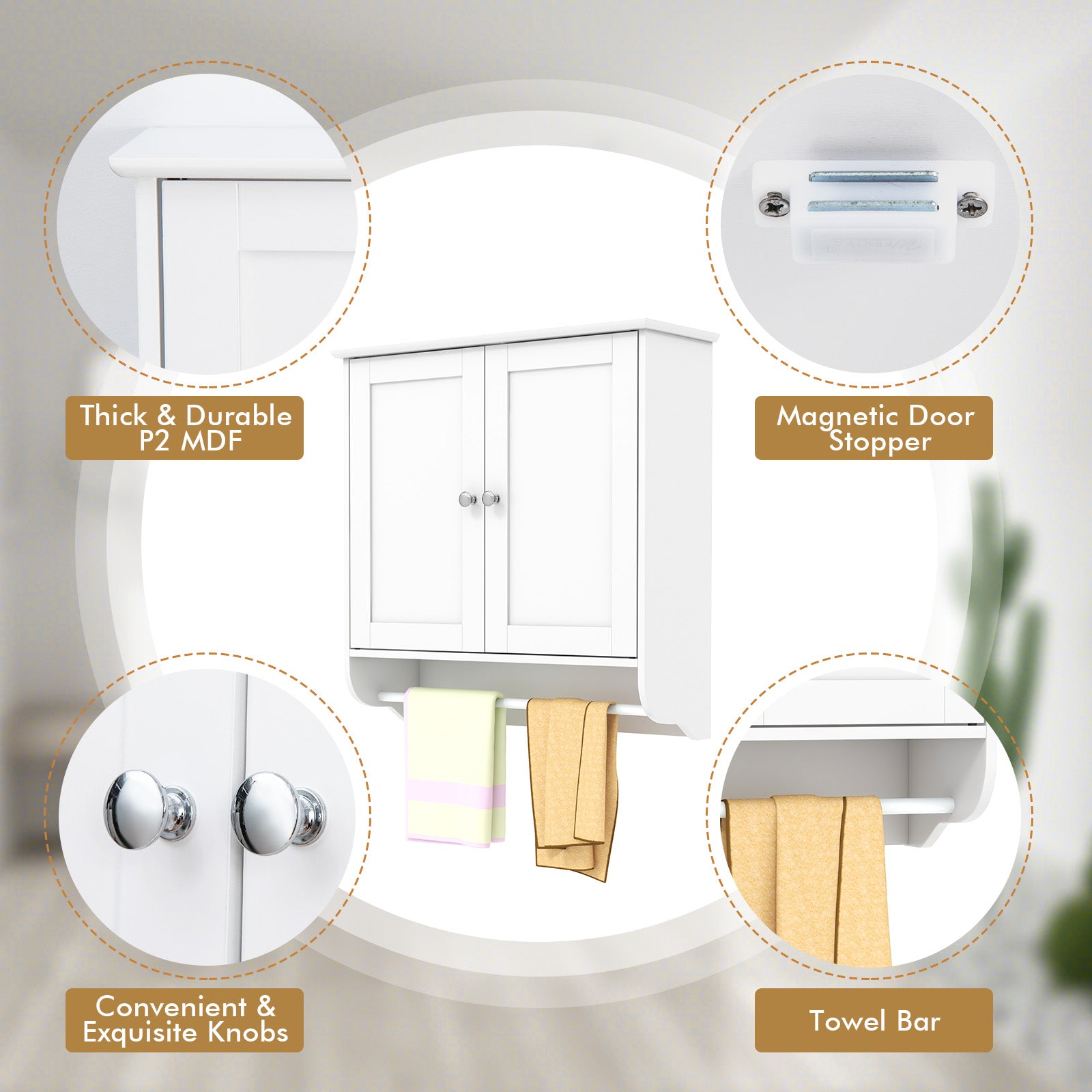 Bathroom Wall Cabinet with 2 Doors and Adjustable Shelf-White