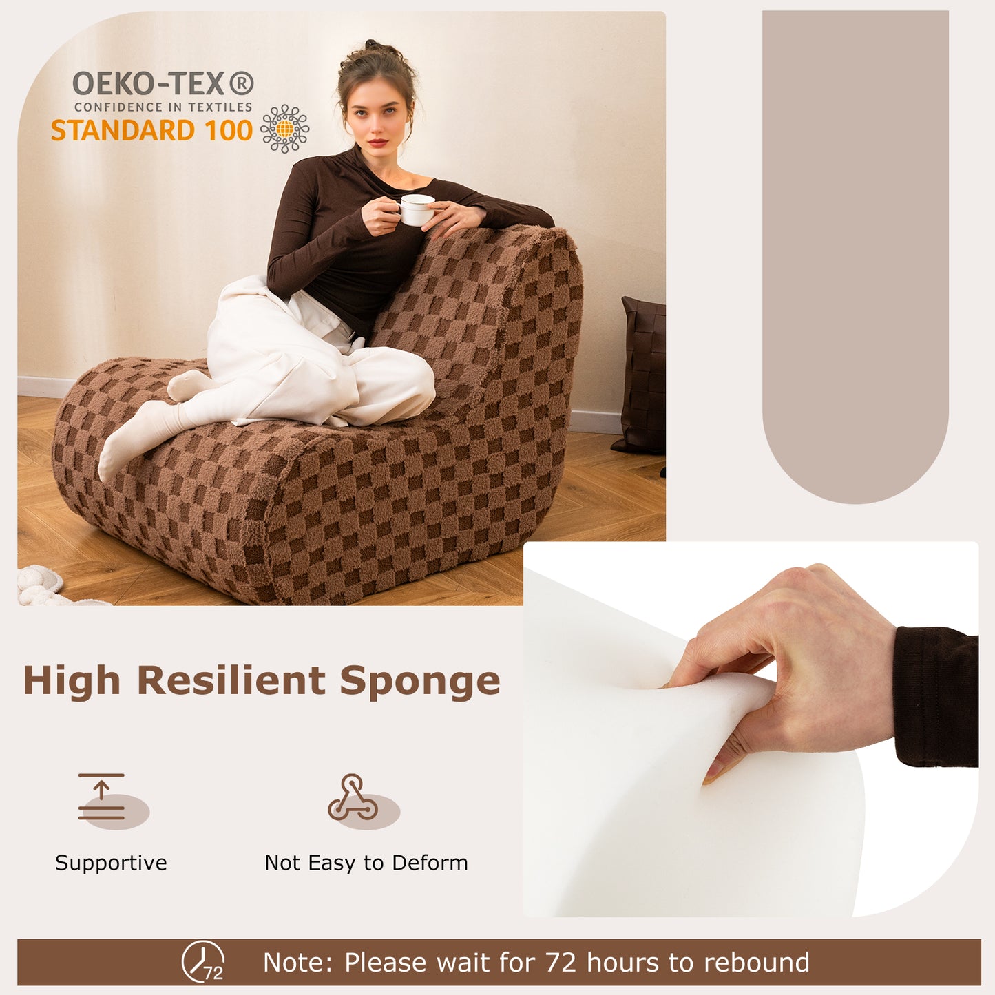 Bean Bag Chair with Ottoman Bean Bag Sofa Chair with High Elasticity Sponge-Brown