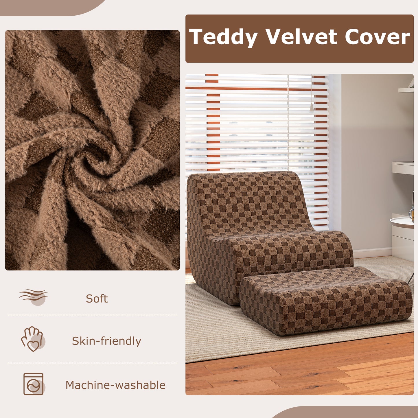 Bean Bag Chair with Ottoman Bean Bag Sofa Chair with High Elasticity Sponge-Brown